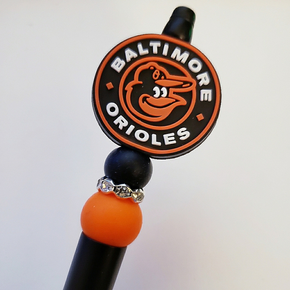 Handmade Baltimore Orioles Baseball Beaded Silicone Focal Bead Pen